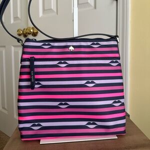 #62. Kate Spade Nylon Stripe with Lippy Design Crossbody Bag, EUC